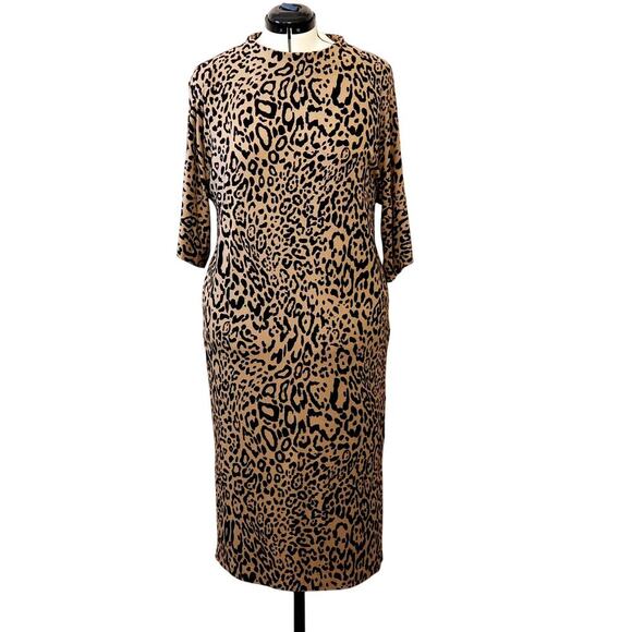 Chico's Cheetah Print Mock Neck Midi Shift Stretch Dress | Size 3 (16/18) | NWT - Picture 2 of 10